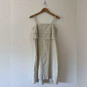 Zara Womens Spaghetti Strap Fringe Tiered Pinstripe Dress White Cotton size MED